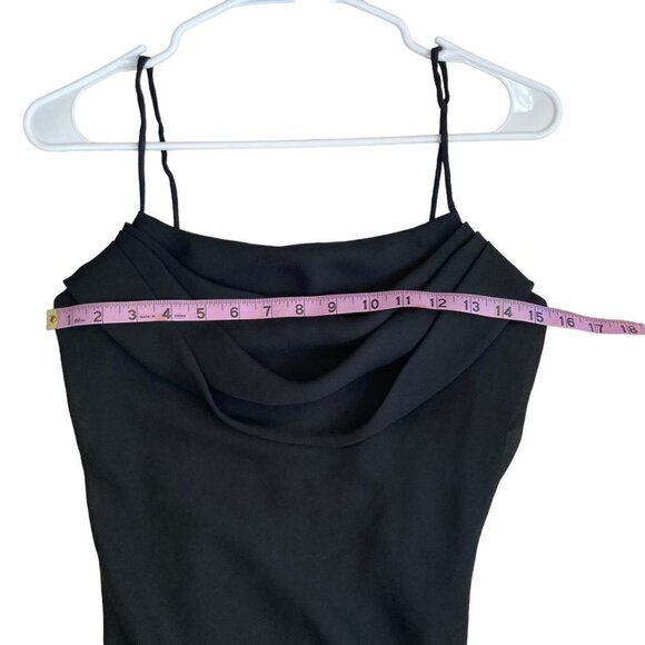 Jump Black Dress Spaghetti Strap Lined Sheer Overlay Draped Cowl Neck Size 7/8 - Picture 7 of 8